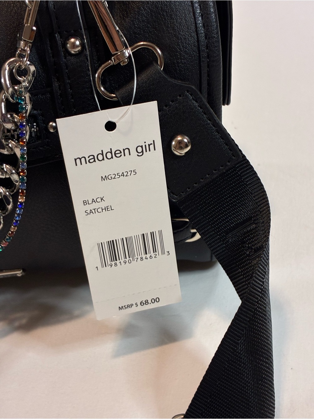 Madden Girl Black Faux-Leather Crossbody Satchel with Chain & Tassels - Picture 3 of 12